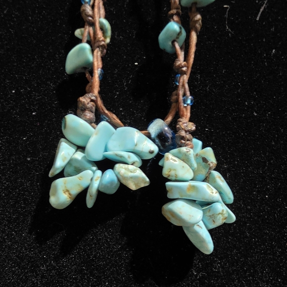 Genuine handmade turquoise and leather Adjustable necklace. - Picture 2 of 4